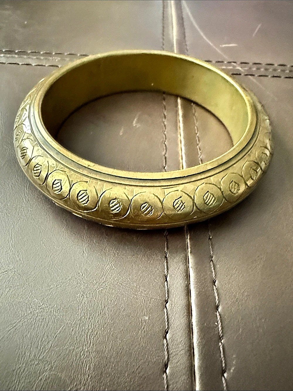 Engraved Brassy Gold-Tone Chunky Bangle Bracelet